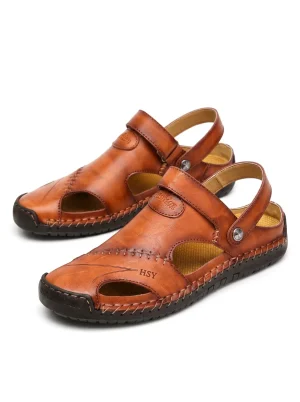 Sandale cuir homme bout fermé cuir véritable élégant - Vue 1 - Sandale cuir homme