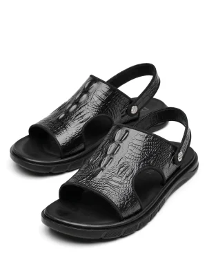 Sandale cuir homme effet crocodile style sophistiqué - Vue 1 - Sandale cuir homme