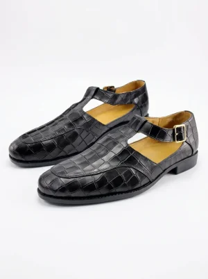 Sandale cuir homme motif crocodile élégant habillé - Vue 1 - Sandale cuir homme